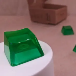ResinKeyWorks Bright Green Blank 1U Accent Keycaps, Transparent Hand Polished Resin OEM Caps with MX stems