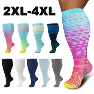 Plus Size Knee High Compression Socks, Unisex, Wide Calf Knee High Support Socks, Suitable for Running, Nurses (Long Standing), Pregnancy, Travel, Promotes Blood Circulation, Anti-Slip & Breathable