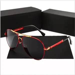 Red and Gold Aviator Sunglasses with Black Lenses and Black Case