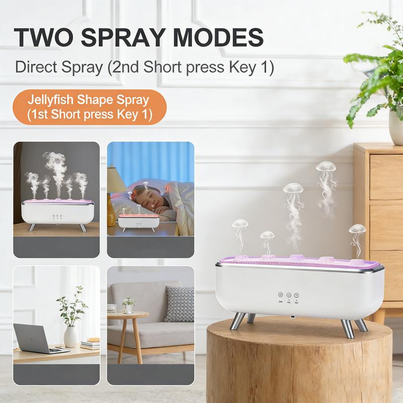 Dynamic Jellyfish Aroma Diffuser 300ml Humidifier for Bedroom Waterless Auto-Off with Timer Remote Control 7-Color Mood Lighting 4-Hour 8-Hour Dual Timers 5 Nozzles for 360° Mist Diffusion Home Bedroom Gift