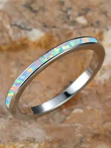 Female Charm White Fire Synthetic Opal Stone Rings Silver Color Wedding Jewelry For Women Engagement Ring