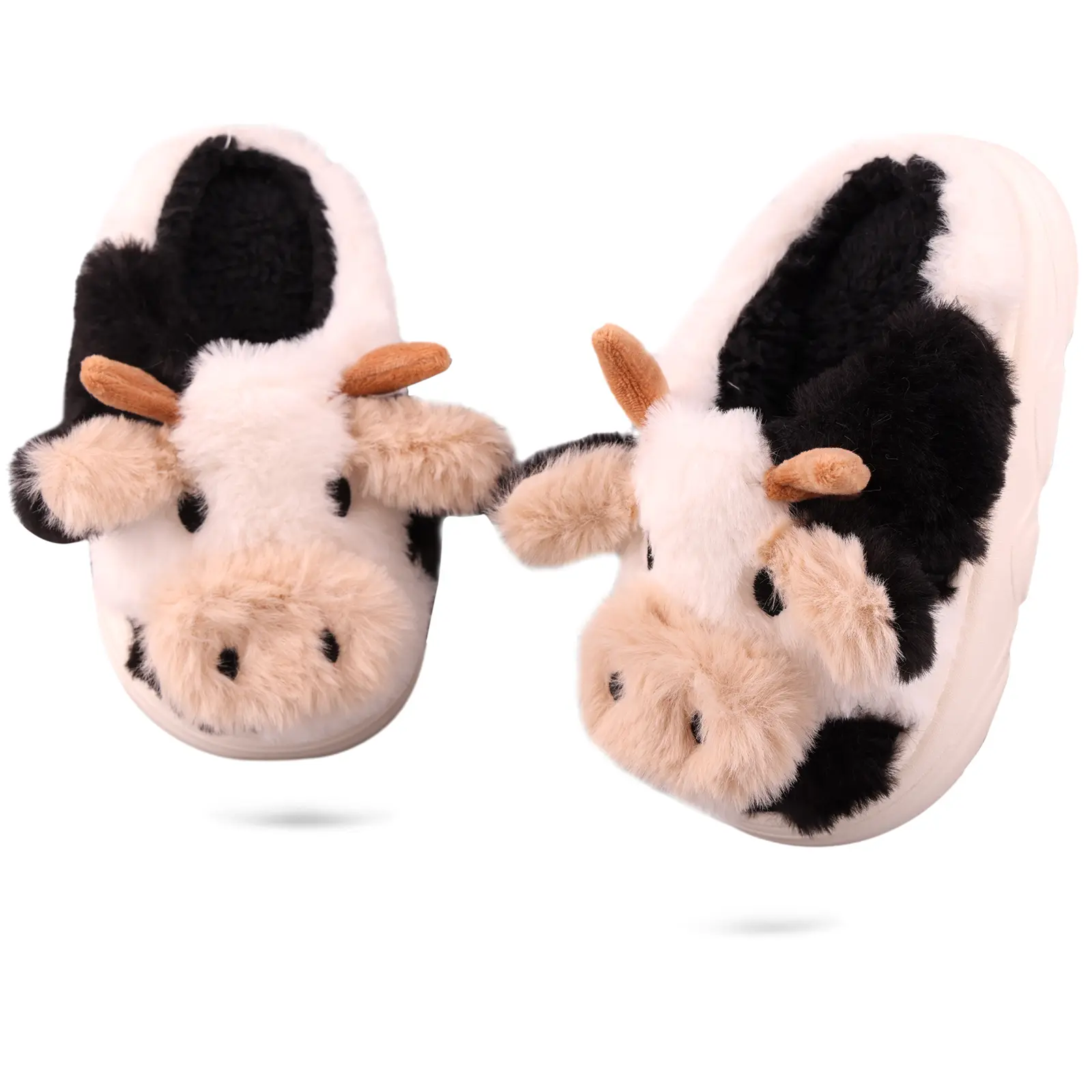 gozen Women's Cow Animal Fuzzy Warm Slide Slippers for Women - Youth Sizes, Faux Fur Lining, Round Toe, Comfy Memory Foam, Non-Slip Indoor Footwear, Anti Slip Warm, Warm Home Slippers