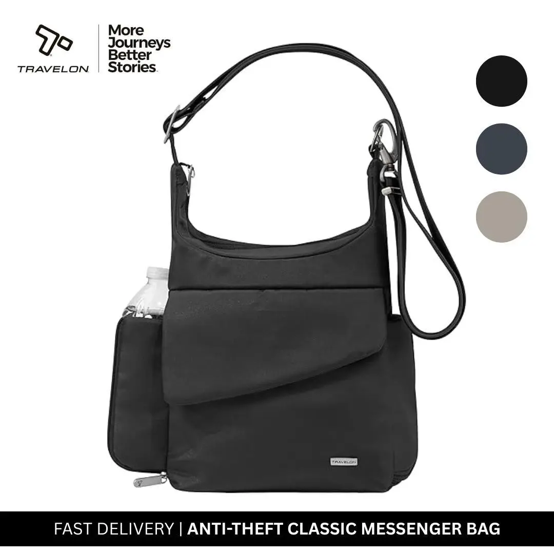 Travelon Anti-Theft Classic Messenger Bag, Zipper Crossbody Tote, Adjustable Crossbody Shoulder with 5-Point Security System & Slash-Resistant Mesh Inner Lining for Travel Security