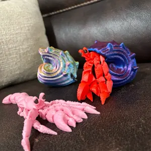 Flexy Hermit Crab 3D Printed with Removable Shell - Colorful Design & Flexible Structure