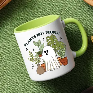 Plants Not People Ghost Mug | Funny Halloween Plant Lover Mug | Introvert Gift Idea | Cute Ghost Coffee Cup | Fall Spooky Season Mug Trend Mug