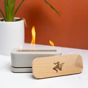 Born Third Portable Concrete Fire Pit, 8 inch, 30min. Burn Time, 70% Rubbing Alcohol Fueled, Smokeless, 4-Piece Kit, Cedar Snuffing Lid. Gift-able Box Decor Charcoal
