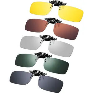 5 Pairs Polarized Clip On Sunglasses Rimless Flip Up Anti Glare Driving Glasses