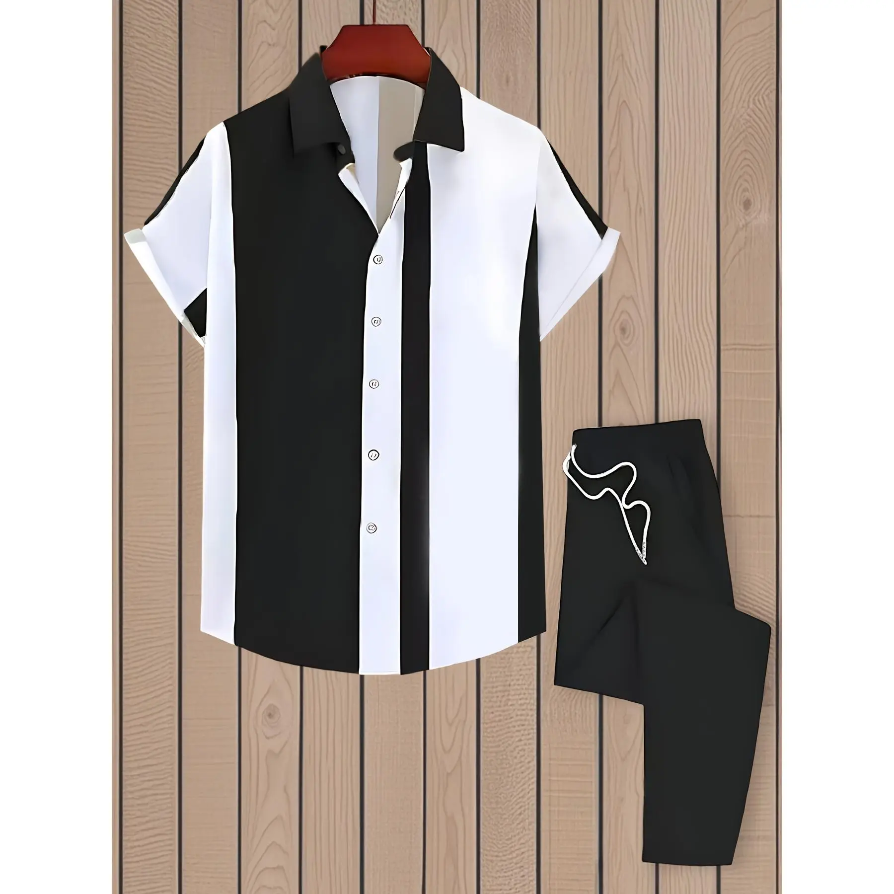 Men's Casual 2-Piece Tracksuit Set, Solid Woven Button-Up Cardigan Shirt and Pants Outfit for Outdoor Running & Golf, Sport Casual Outfit, Running Workout Suit, Solid Tracksuit Set, Men's Outfit Sets