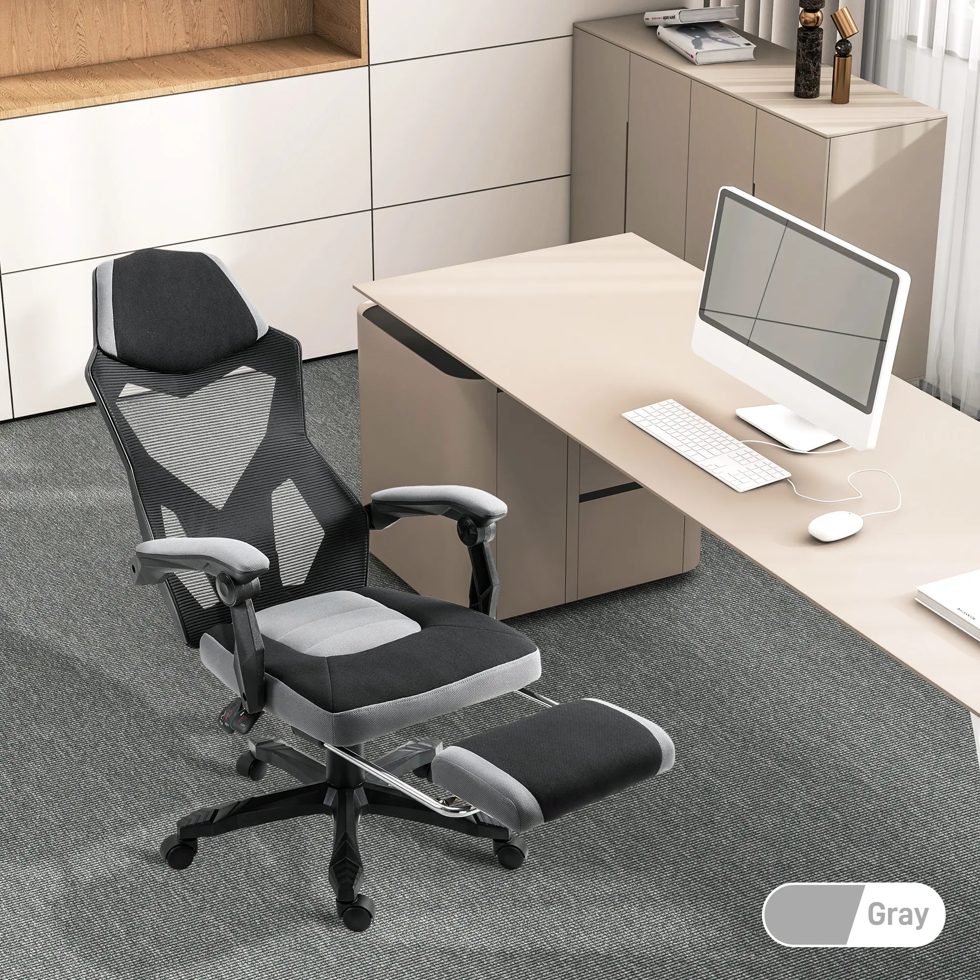 Vinsetto Ergonomic Office Chair, High Back Armchair Computer Desk Reclining Office Chair with Footrest, Mesh Back, Lumbar Support and Wheels