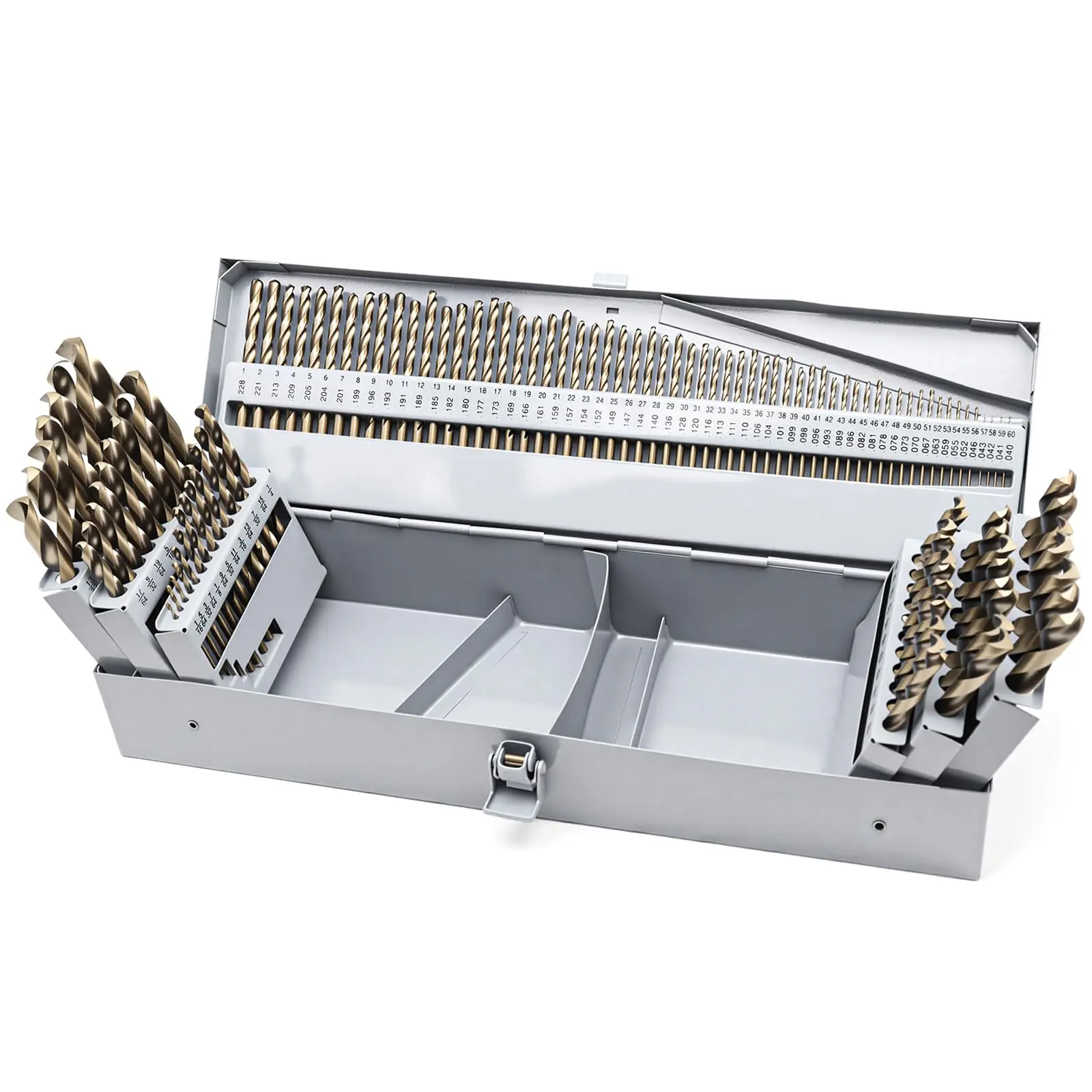 115Piece Cobalt Drill Bit Set for Metal, Hardened Steel & Wood with Drill Index Case, for DIY, Mechanics & Workshop, 1/16"-1/2", A-Z, #1-#60