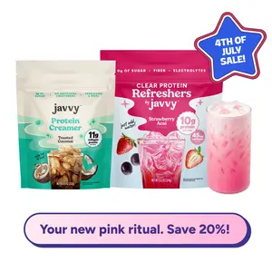 Javvy Pink Protein Drink Bundle with Collagen - Strawberry Acai Refresher & Sweet Cream Coffee Creamer – Pink Strawberry Sweet Cream Refresher with Clear Whey, Electrolytes & Collagen – Keto Friendly, No Added Sugar