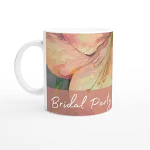 'Bridal Party' 11oz White Ceramic Mug | Bridal Collection with 'Amaryllis' Artwork by American Artist Barbara Cleary