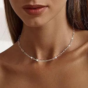 925 Sterling silver plated Paperclip Lobster Clasp Chain 3mm  Necklace for Women Men Diamond Cut Silver Necklace Chain 20/24 Inches,Hypoallergenic & Tarnish-Resistant