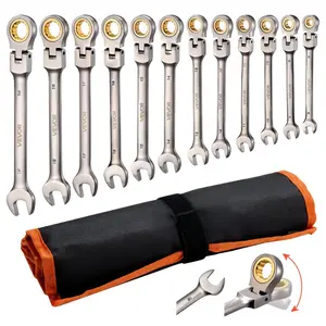 VEVOR Flex-Head Ratcheting Wrench Set, 12-Piece Metric 8 mm to 19 mm, 72 Teeth, Cr-V Steel Ratchet Flexible Combination Wrench Set with Up Pouch, for General Household and Automotive Repairs