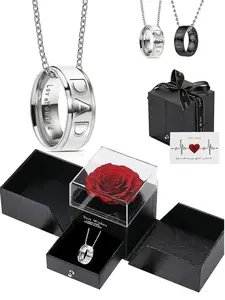 Father's Day Gift Superhero Dad Engraved Ring Necklace, Personalized Jewelry, Four Colors Available, Rose Box Included, Perfect Birthday & Anniversary Present