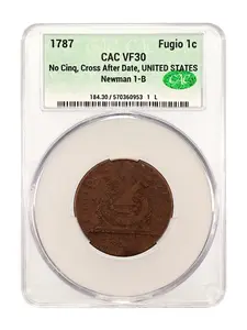 1787 Copper Fugio Cent 1c coin CAC VF30