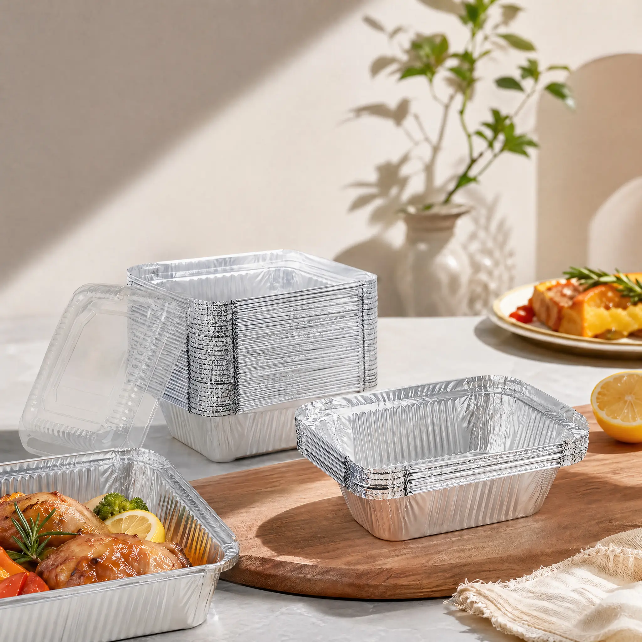 60 Pack Small Disposable Aluminum Tin Pans with Cardboard Lids & Covers, High-Temp Safe Foils Disposable Cookware, Silver Foil Takeout Containers for Cooking, Baking