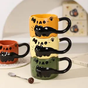 Cute Cat Ceramic Mug Set Stackable Coffee Cups for Home Office Ideal Couples Gift Souvenir for Her Miao Design