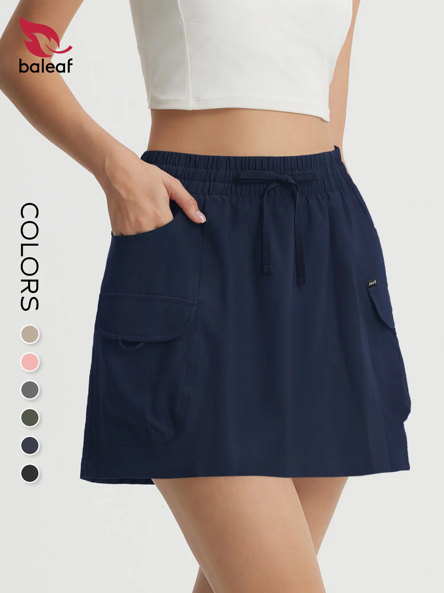 BALEAF Women's High Waisted Cargo Skort with Pockets  Tummy Control UPF 50+ Water Resistant Lightweight Stretch for Tennis Golf Hiking Gym Running Travel Casual Outdoor,travel essentials,camping essentials