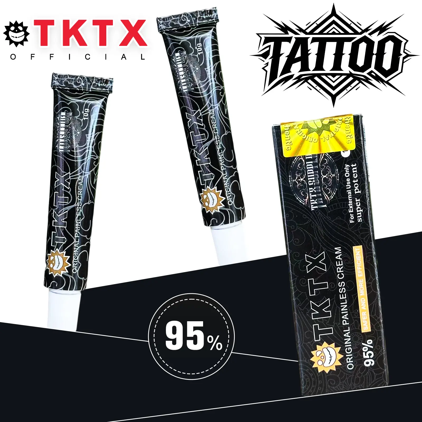 TKTX 95% Max Strength Tattoo Numbing Cream, 10g Single Use Portable Tube, Fast Absorb Non-Greasy Topical Anesthetic, Long Last Pain Relief for Tattoo, Microblading, PMU & Body Piercing, Gentle for All Skin Types