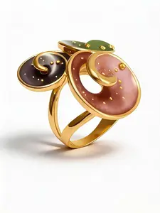 Tree of Life Ring, Fashion Stackable Rings, Unique Rings, Hand-Painted Resin Enamel Spiral Design Fashion Jewelry, Colorful Statement Jewelry in Stainless Steel with 24K Gold Plating, Hypoallergenic, Vintage & Fashion Accessory, Size7-10, Gift Box Package