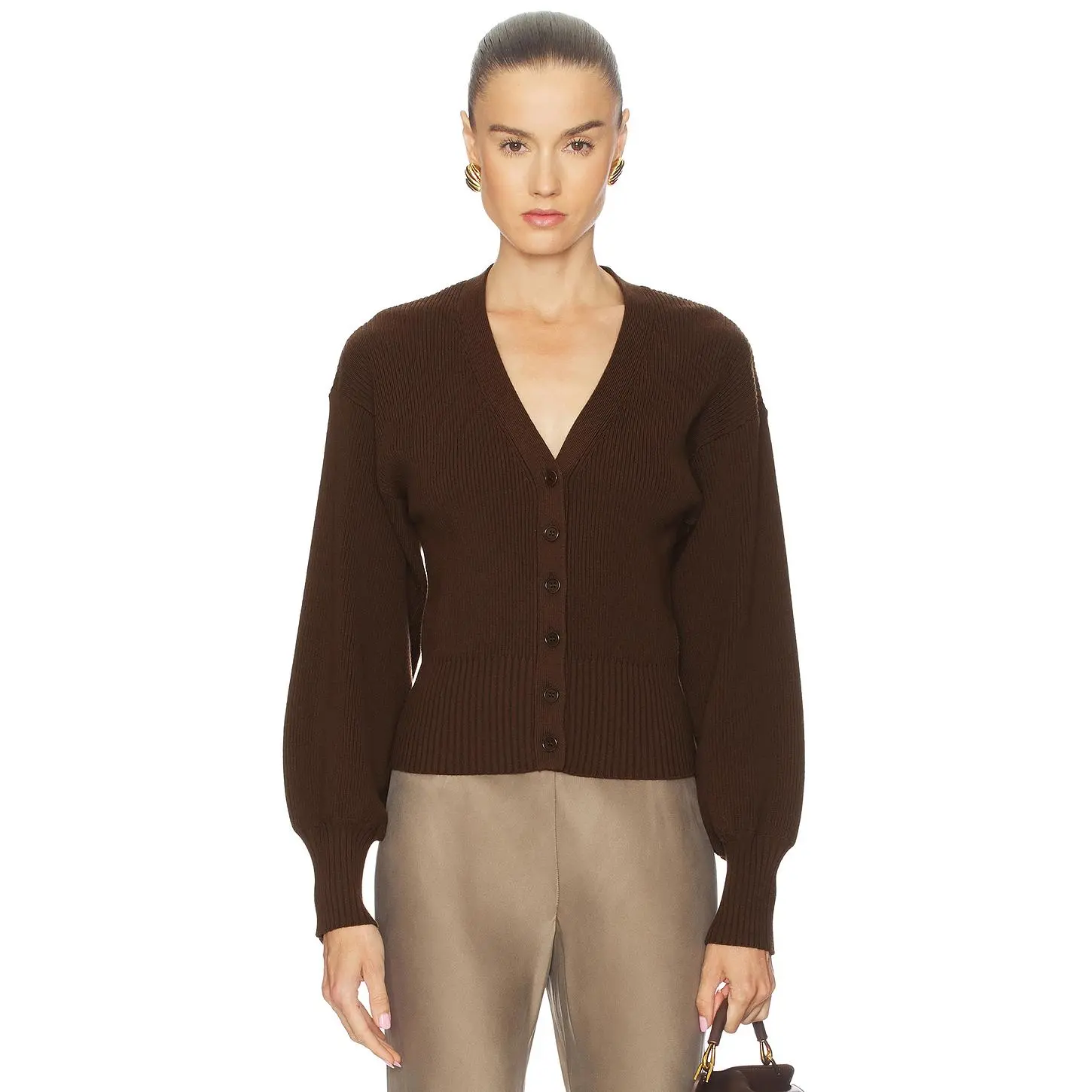 L'Academie Monnie Knit Cardigan in Chocolate Brown