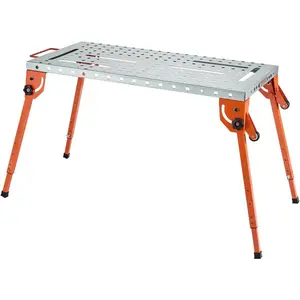 VEVOR Foldable Welding Table 44" x 21", 500LBS Capacity Welding Workbench with 4-Level Adjustable Height, Carbon Steel Work Bench with 6 Tool Slots & 0.63" Fixture Holes for Welding Assembly Repair