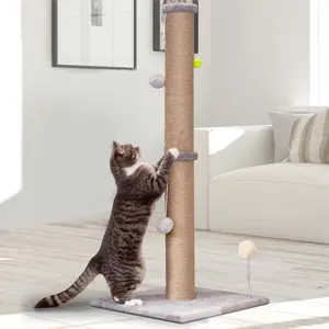 Large Cat Scratch Post 36 inch Tall Cat Scratching Post for Indoor Cats with Durable Natural Sisal Rope Scratcher Tree Kitten Interactive Toy-Gray