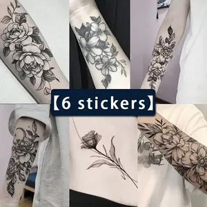 6-Pack Large Herbal Temporary Tattoo Stickers - Realistic Floral Patterns, Waterproof and Durable, Lasts 7 to 15 Days, Painless and Easy to Remove, Suitable for Parties, Events, and Daily Wear in Light Beige Color Body Decoration