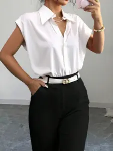 Women's Casual Solid Color Short Sleeve Shirt, Comfortable Ladies Top for Daily Wear, Stylish and Versatile Design for Spring & Summer