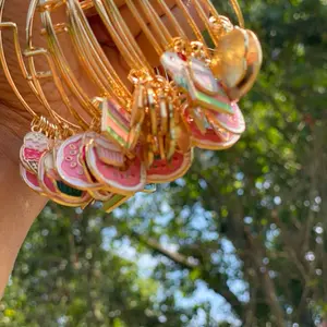 Intricate Light Gold Cake Dessert Charmed Bangle Bracelets - Unique and Eye-catching Unisex Bracelet for Casual and Formal Occasions