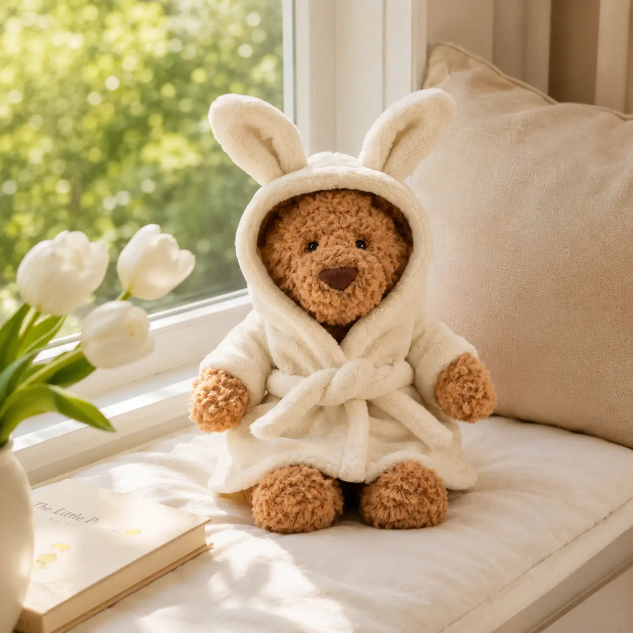 Jellycat Bartholomew Bear Bathrobe Plush – Cute Teddy Bear in Bunny Ear Robe, Soft Cozy Stuffed Animal, Adorable Gift for Kids & Bear Lovers