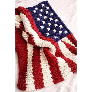 Heritage Star Heirloom Chunky Knit Blanket | Burgundy, Navy and Ivory American Flag Throw