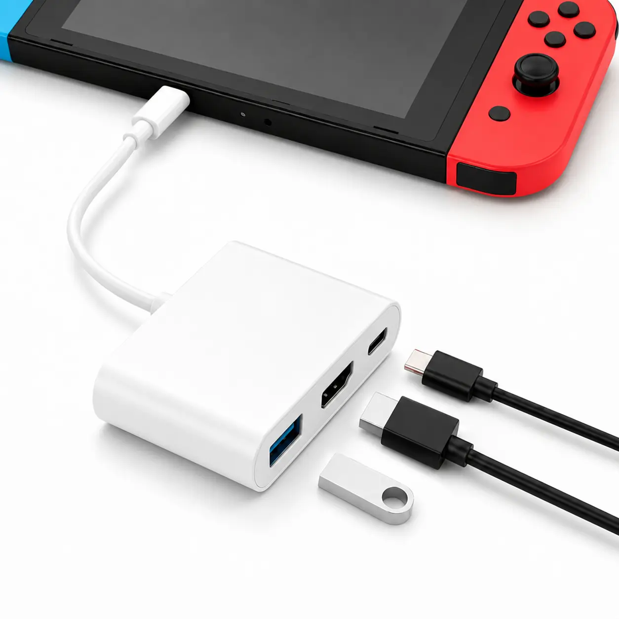 3-in-1 USB C to HDTV Adapter, USB-C Digital AV Multiport Hub, 4K@60Hz Ultra HD HDTV Output, 100W PD Fast Charging, USB 3.1 Data Port, Plug and Play Compatible with iPhone 15/16, iPad Pro, MacBook, Samsung, Laptop, HDTV, Monitor