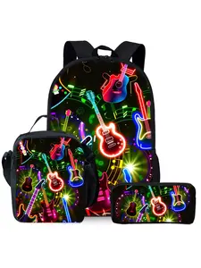 Cyberpunk Guitar Print 3-Piece Backpack Set, Lunch Bag, Pencil Case, Backpack