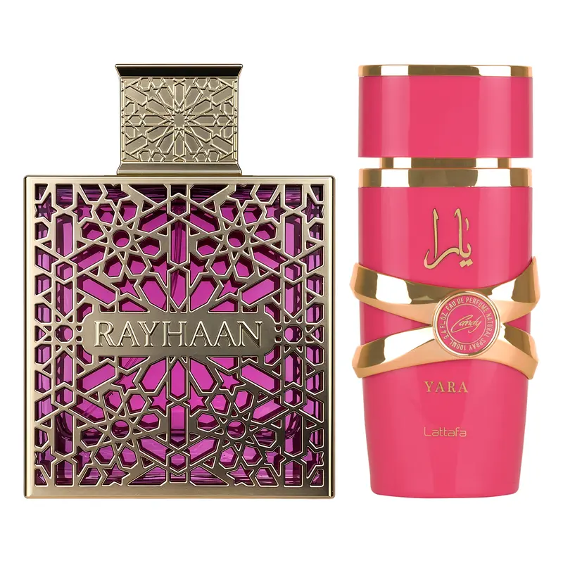 Strawberry Rush Duo Bundle for Women (3.4 Ounce, Rayhaan Kiss Eau de Parfum Spray + 3.4 Ounce, Yara Candy Eau de Parfum Spray)