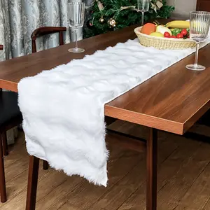 Christmas Faux Rabbit Fur Bubble Velvet Table Runner, Elegant Long Strip for Dining Table, Coffee Table, Fireplace Mantel