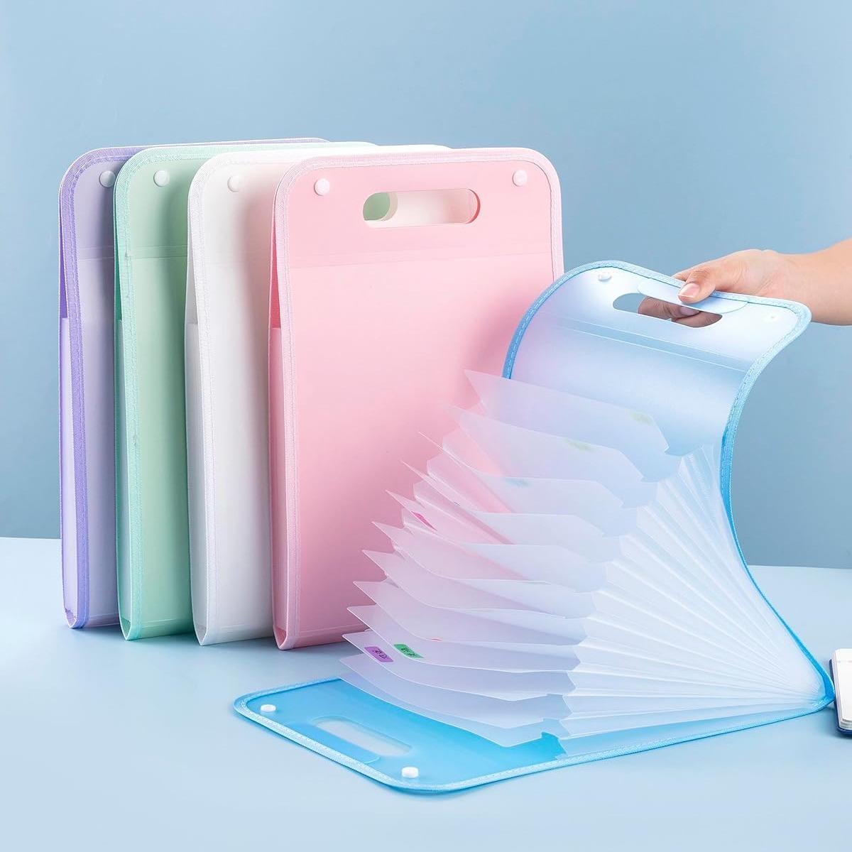 Vertical Accordion File Folder - Handheld A4 PP Waterproof Expandable Document Holder, Macaron-Colored Compact & Easy to Carry Durable Organizer for Student On-the-Go Document Organizing & Use