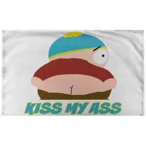 South Park Cartman Tapestry Funny Cartoon Wall Art 40x60 Inch for Home Dorm Bedroom Decor Kiss My Ass Design Durable Room Decoration 30X40In