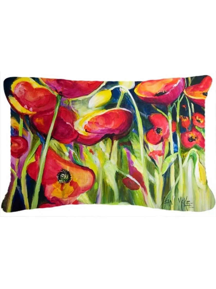 Red Poppies Canvas Fabric Decorative Pillow