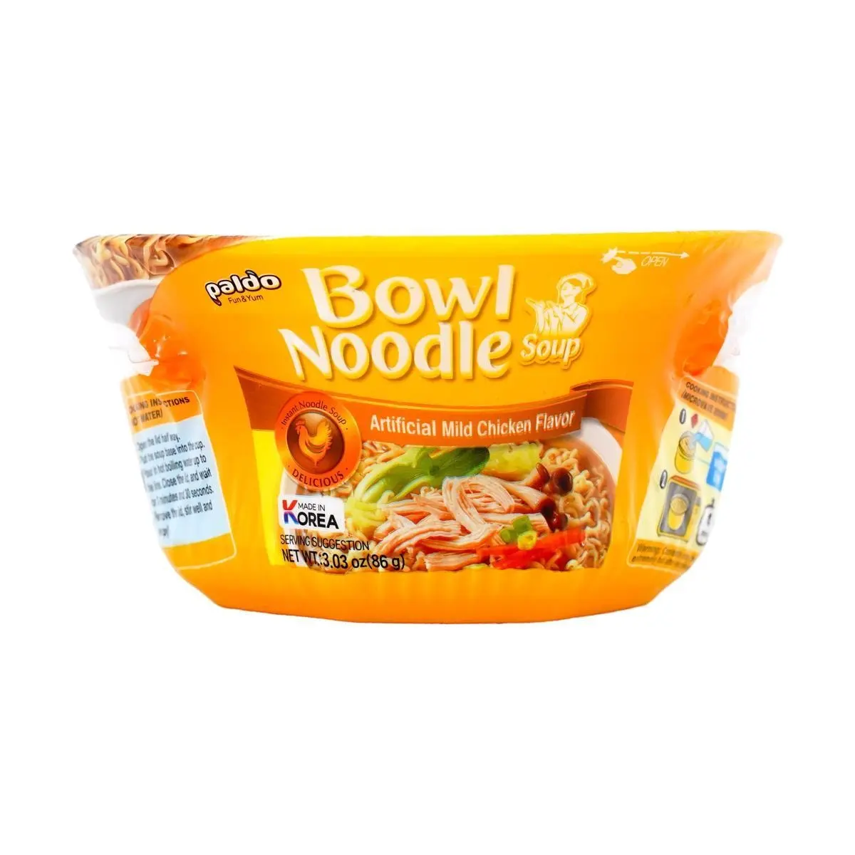 PALDO Korean Chicken Flavor Instant Ramen Bowl - 86g, Authentic Korean Noodle Soup