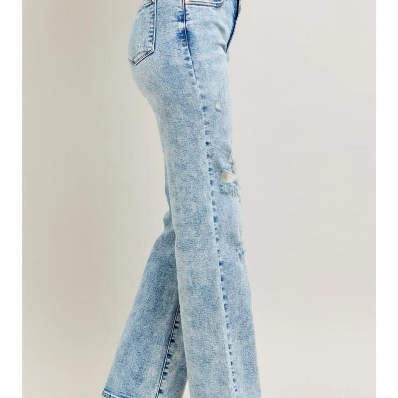 Judy Blue Mineral Wash High Waisted Distressed 90’s Straight Jeans