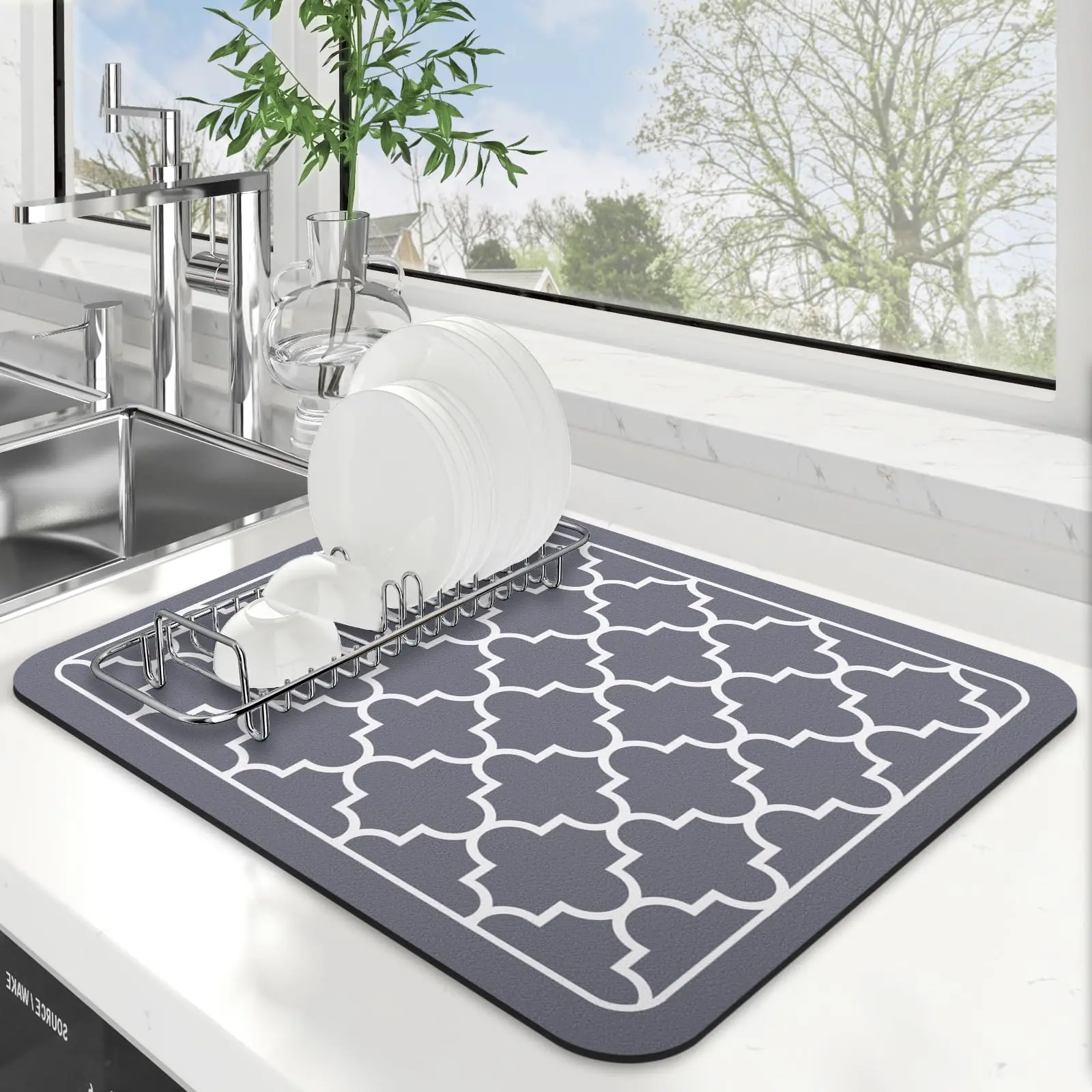 Dish Drying Mat Super Absorbent Drying Mat Large Dish Drying Mats for Kitchen Counter Easy Clean Dish Mat Kitchen Drying Mat15"x 18" Stylish Grey