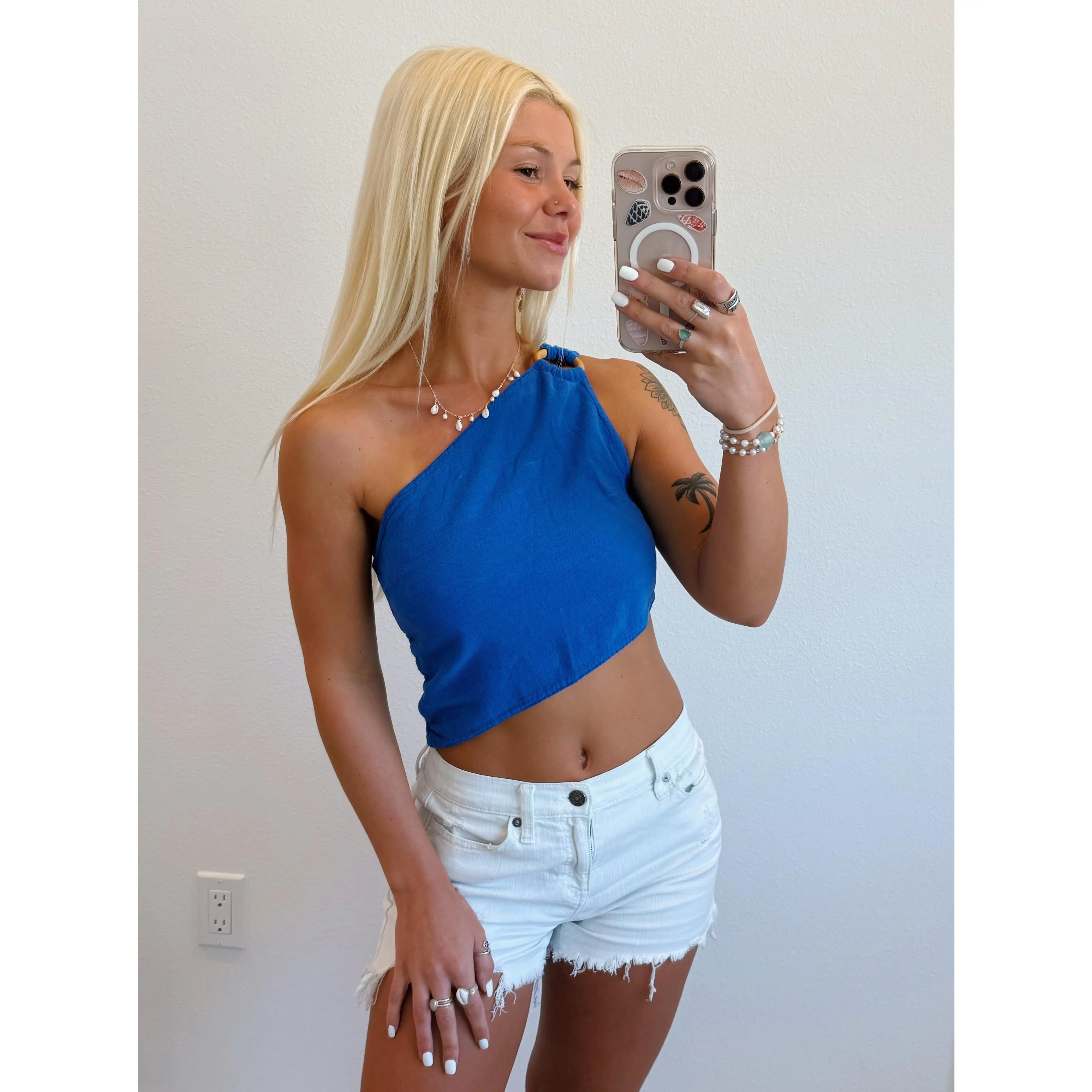 Royal Blue One Shoulder Asymmetrical Top