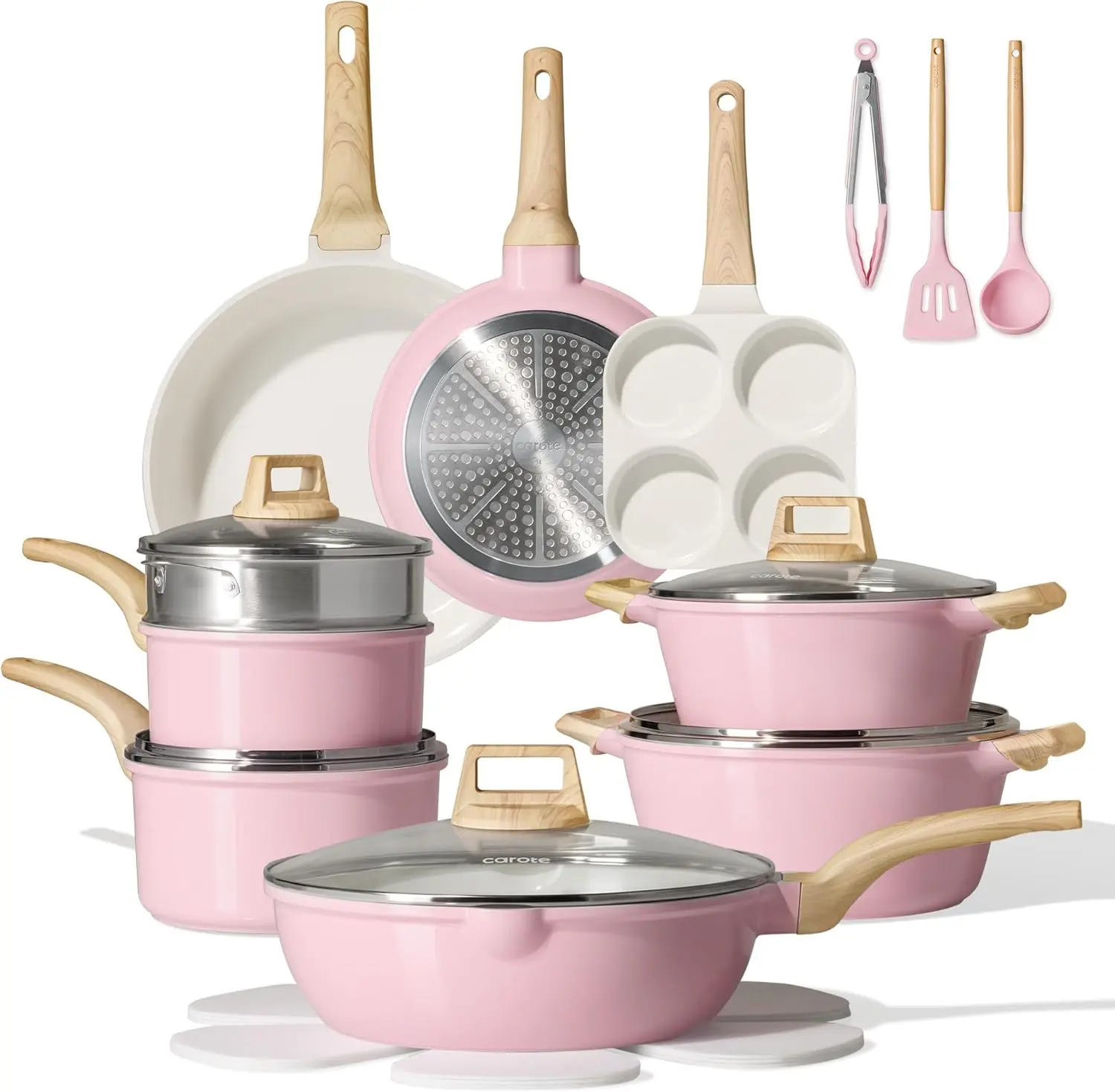 21 PCS Ceramic Cookware Set, Pots and Pans Set Non Stick, Pot and Pan Set with Frying pan, Induction Ready Cooking Set for Kitchen, PFOS/PFOA/PFAS Free, Pink