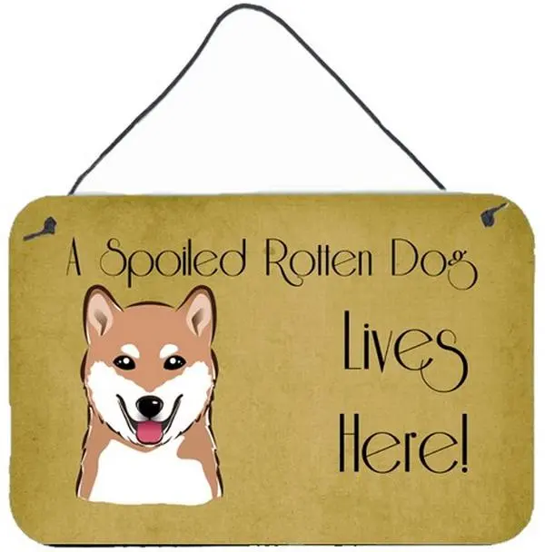 Carolines Treasures BB1473DS812 Aluminium Shiba Inu "Spoiled Dog Lives Here" Hangable Art Print, Home Decor Decoration for Room Wall and Door Hanging, Front Door