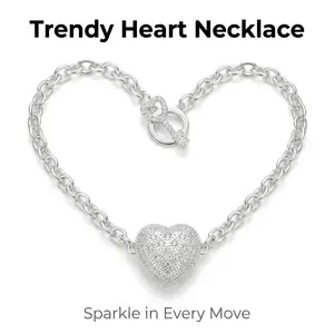 Women's Noble Hollow Heart Charm Necklace, Silver-Plated Solid Rolo Chain, 20-Inch Classic 0.8-Inch Pendant, Daily Birthday Jewelry Accessory Gold-Plated Cuban Link