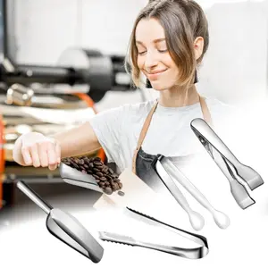 4 Pcs Silver Ice Tongs and Scoops for Ice Bucket Stainless Steel Versatile Serving Tongs with Teeth Shovel Scoop for Freezer Kitchen Food Buffet Cocktail Tea Party Bar Wedding BBQ