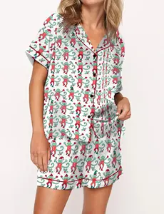 Monkey Christmas Pajama Set Satin For Women,  Christmas Gift, Birthday Gift, Gift For Women, Best Friend Gift, Anniversary Gift, Gift For Girlfriend, Gift For Sister, Gift For Mom, Holiday Gift, Party Pajama, New Year Eve Gift
