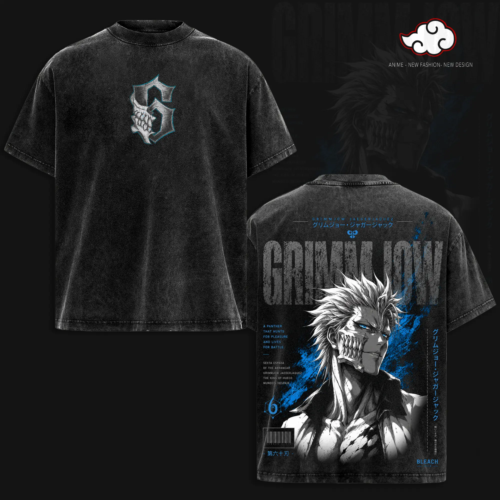 Grimmjow - Bleach Thousand-Year Blood War Oversized Anime Graphic Tee, Acid Washed Heavy Cotton Shirt, Vintage TYBW Streetwear, Unisex Anime Merch, Gift for Bleach Fans